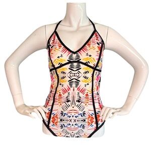 Ivanka Trump Size 12 Piped Brushstroke Blk Ivory Cayenne One Piece Swimsuit NWT